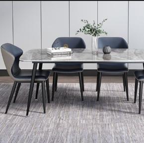 斐亚家居 极简 意大利深灰亮光岩板 碳素钢黑砂(底架) 1.6米 长餐桌