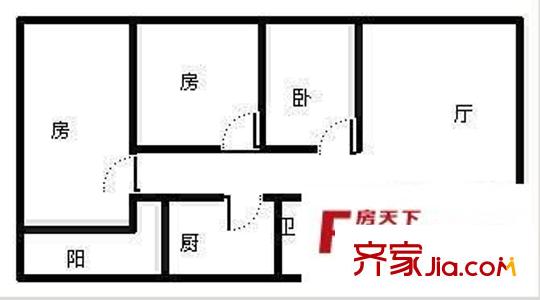 凯城华庭户型图3室1厅户型图 3室1厅1卫1厨