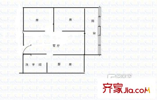 大学印象户型图2室1厅户型图 2室1厅1卫1厨