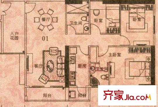 御东和府户型图3室2厅户型图 3室2厅2卫1厨