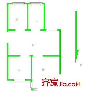 南方花园户型图2室1厅户型图 2室1厅1卫1厨