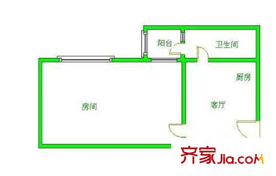 枫丹雅筑户型图1室1厅户型图 1室1厅1卫1厨