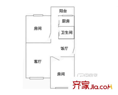 华翠街大院户型图2室2厅户型图 2室2厅1卫1厨