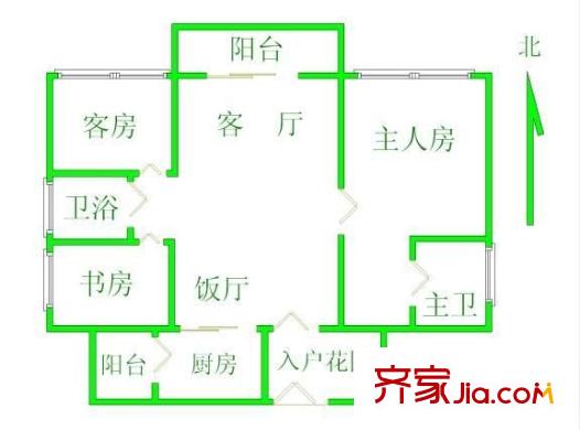 嘉裕丹顿阳光户型图3室2厅 户型图 3室2厅2卫1厨