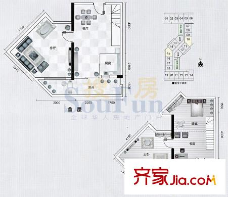 理想青年荟户型图5-21层10、15单位 3室2厅1卫1厨