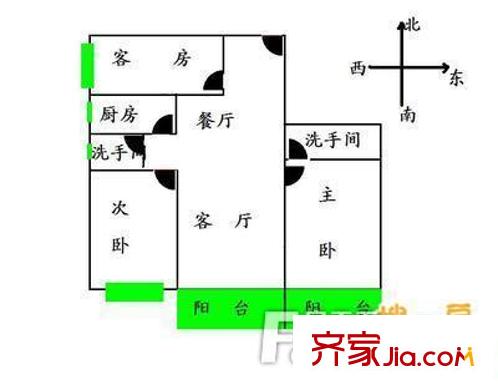 新市紫荆花园户型图3室2厅户型图 3室2厅2卫1厨