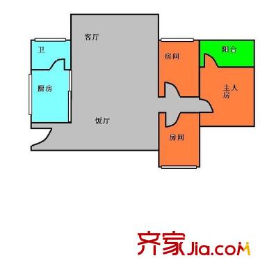 新市紫荆花园户型图3室2厅户型图 3室2厅1卫1厨