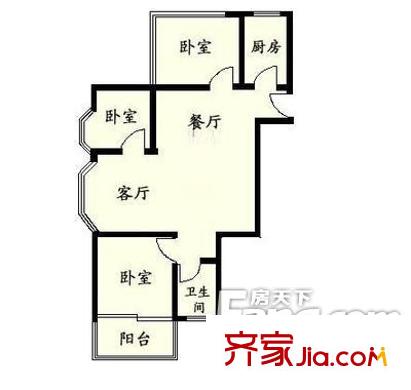 福金莲花园户型图3室2厅户型图 3室2厅1卫1厨