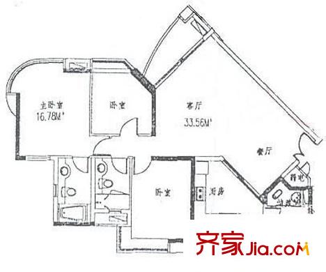 中海锦苑户型图3室2厅户型图 3室2厅2卫1厨