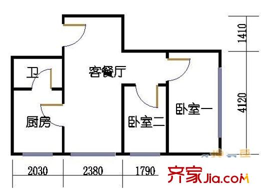 宏宇广场户型图2室1厅户型图 2室1厅1卫1厨