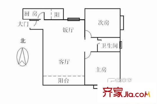 爱都铭轩户型图2室2厅户型图 2室2厅1卫1厨