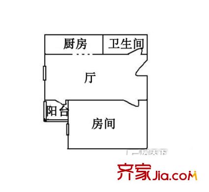 富力东堤湾户型图1室1厅户型图 1室1厅1卫1厨