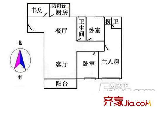 华景新城户型图4室2厅户型图 4室2厅2卫1厨