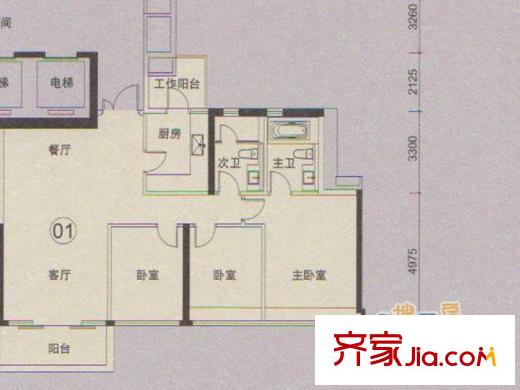 峻林B2栋01户型 3室2厅2卫1厨