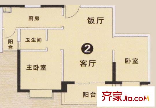 合和新城3期银松七街1栋、3栋02户型图 2室2厅1卫1厨