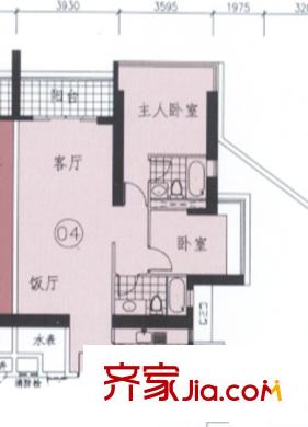 逸翠湾户型图第5座5层04单位 2室2厅2卫1厨