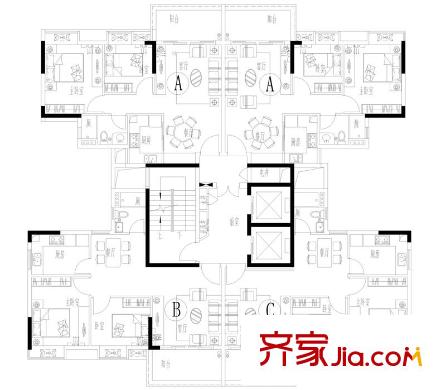 海珠湖景峰J-15-22B栋-平面(所有)