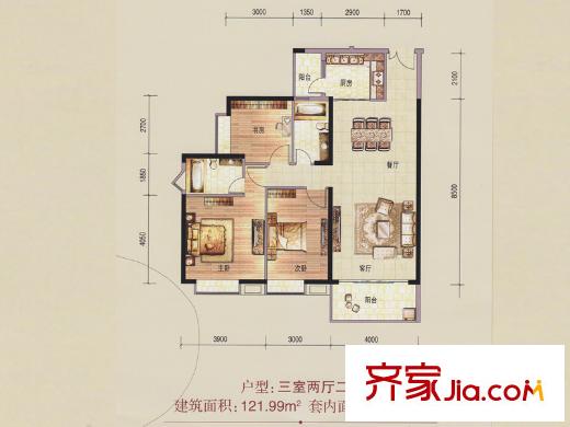 金沙御苑5栋02户型 3室2厅2卫1厨