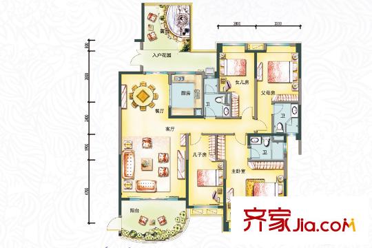 碧桂园・城市花园J521-A户型 4室2厅3卫1厨