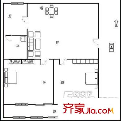 機(jī)床廠宿舍 3室 戶型圖