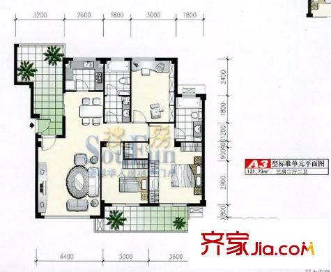  新都會(huì)花園廣場(chǎng) 3室戶型圖