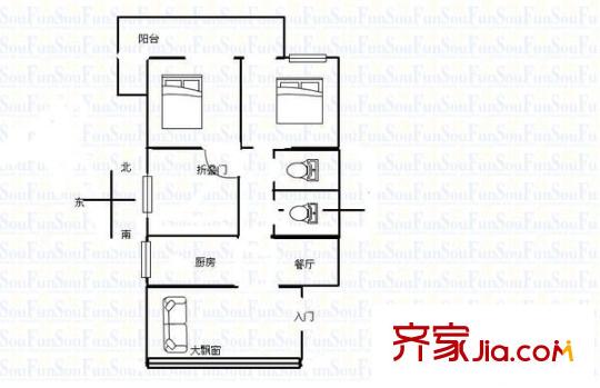 省機(jī)械設(shè)計院單位宿舍 3室 戶型圖