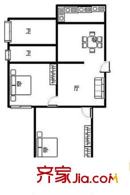福建省醫(yī)藥公司大王里單位宿舍 2室戶型圖