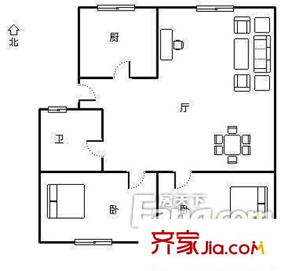 鳳凰北電視臺(tái)宿舍 2室戶型圖