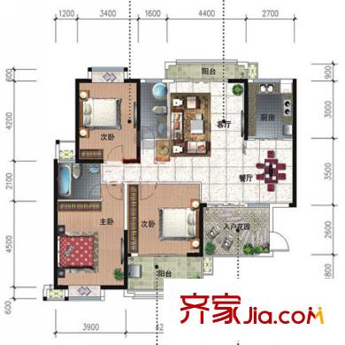格林威治戶型圖3#03戶型 3室2廳2衛(wèi)1廚