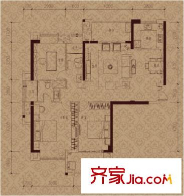 正祥水榭芳庭戶型圖3#04單元南向戶型 3室2廳2衛(wèi)1廚