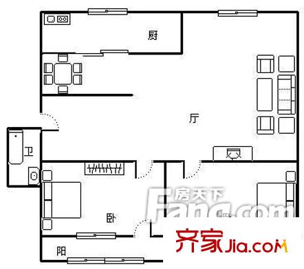 西城公寓 2室 戶型圖