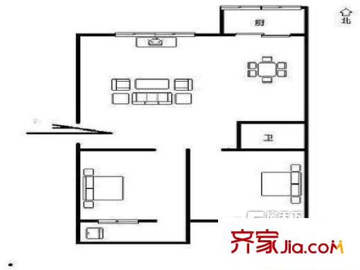 自來(lái)水廠單位宿舍 2室 戶型圖