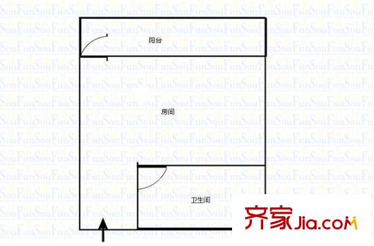 市交警單位宿舍 1室 戶型圖