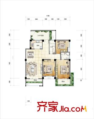 閩都星錦灣戶型圖J戶型 3室2廳2衛(wèi)1廚