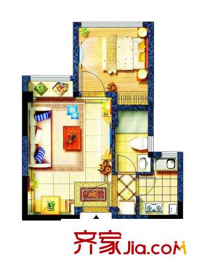 陽光理想城香草天空戶型圖花語海A6戶型 1室1廳1衛(wèi)1廚