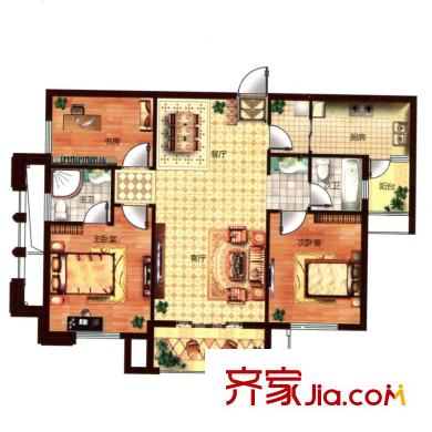 烏龍江大區(qū)戶型圖C4戶型  3室2廳2衛(wèi)1廚