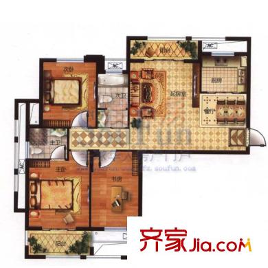 烏龍江大區(qū)戶型圖C1戶型 3室2廳2衛(wèi)1廚