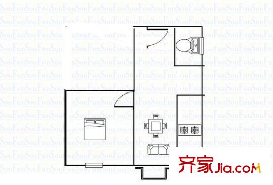 金山碧水三期秋爽苑戶(hù)型圖金山碧水三期秋爽苑 1室 戶(hù)型圖 1室1廳1衛(wèi)1廚