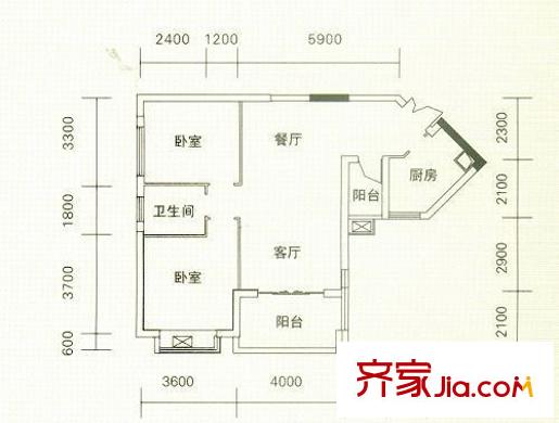 新華家園四期蝶苑戶型圖蝶苑I戶型 2室2廳1衛(wèi)1廚