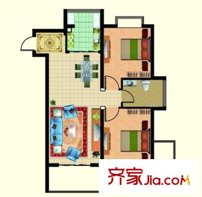 武昌人民法院宿舍戶型圖2室2廳 戶型圖 2室2廳