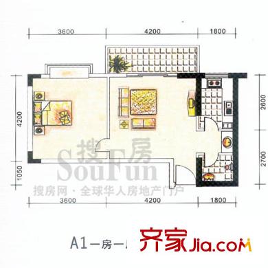 御景名苑戶型圖A1 1室1廳1衛(wèi)1廚