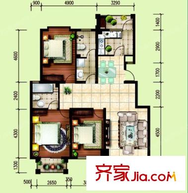 金茂小區(qū)戶型圖3室2廳 戶型圖 3室2廳2衛(wèi)1廚