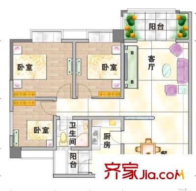 漢宮銀座戶(hù)型圖3室2廳 戶(hù)型圖 3室2廳1衛(wèi)1廚