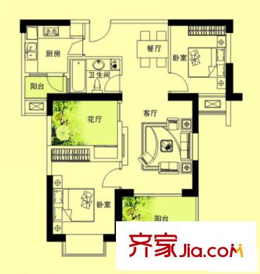 七里香苑戶型圖一期c1戶型 2室2廳1衛(wèi)