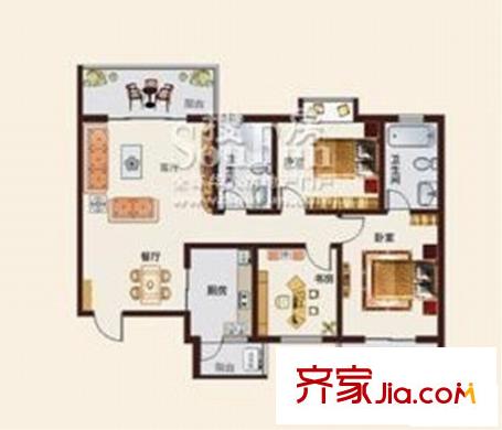 金色水岸戶型圖G戶型 3室2廳2衛(wèi)