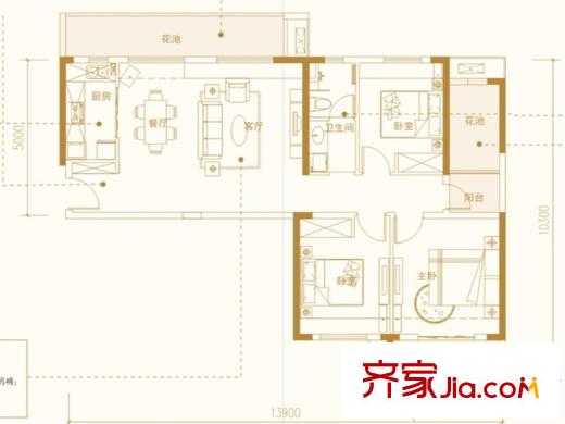 萬(wàn)科金域藍(lán)灣D7棟3C戶型 3室2廳2衛(wèi)1廚