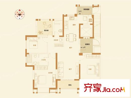 漢口城市廣場(chǎng)戶型圖B戶型 3室2廳2衛(wèi)1廚