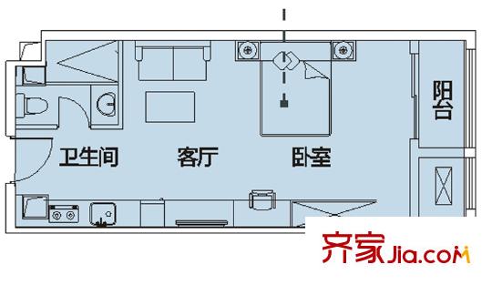 福星惠譽(yù)水岸國(guó)際戶型圖瞰江公寓A4戶型 1室1廳1衛(wèi)1廚