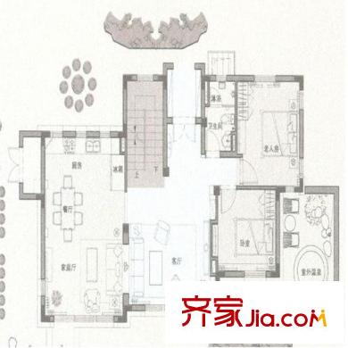 芭東小鎮(zhèn)SA2N套型一層平面圖 5室4廳3衛(wèi)1廚