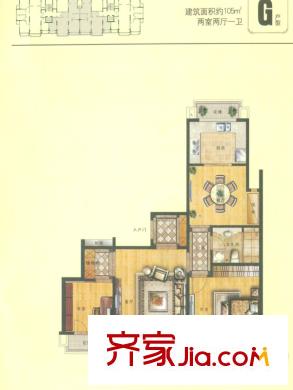 魯信南海花園戶型圖G戶型 2室2廳1衛(wèi)1廚